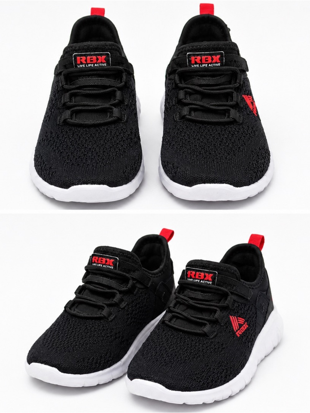 RBX Kids Black Sneakers with Red Accents